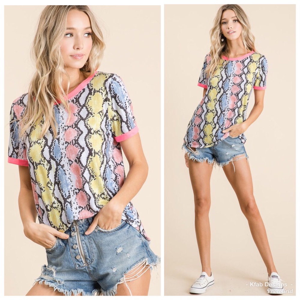 💖LAST Pink/Blue Snakeskin Top with Contrast Band! - Picture 3 of 8